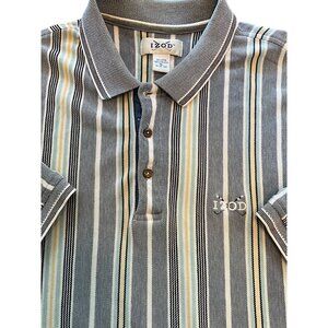 Izod Golf XL Pullover Shirt‎ Blues, Teal, Yellow and White Stripped